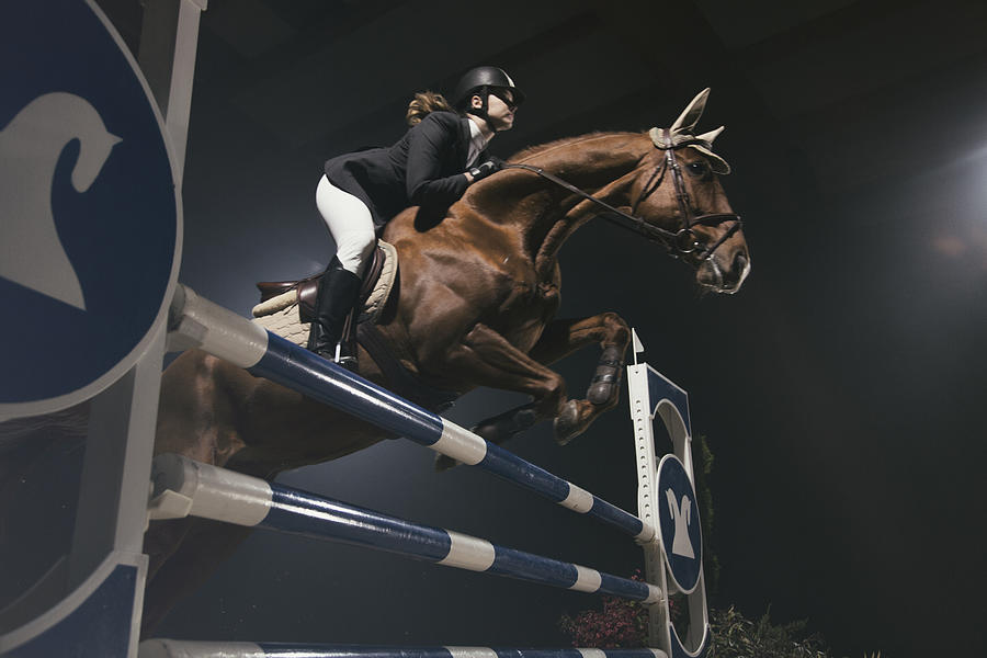 Woman jumping with horse over the hurdle Photograph by Tomazl