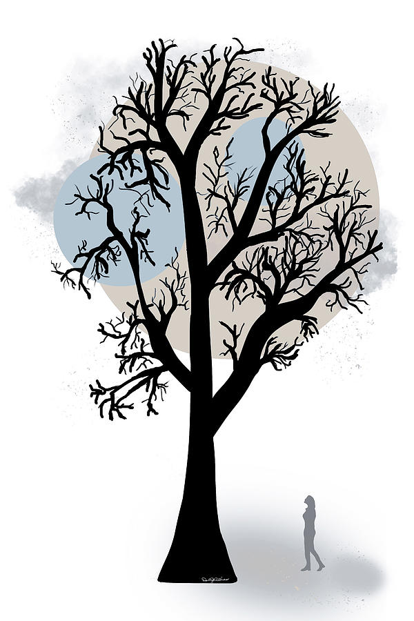 Woman Looking Up at Tree Illustration Mixed Media by Pamela Williams