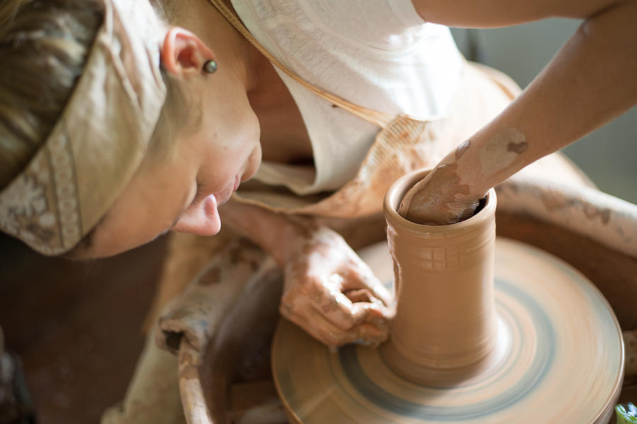 Woman makes hand made ceramics from clay III Photograph by Kjell Linder