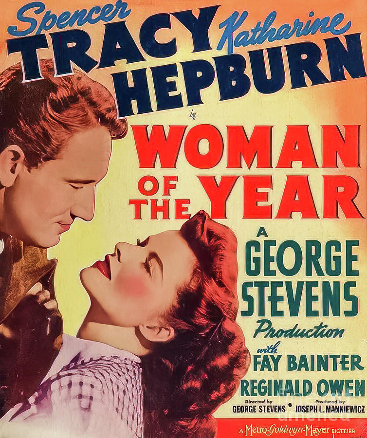 Woman Of The Year Movie Poster Starring Spencer Tracy Katherine Drawing