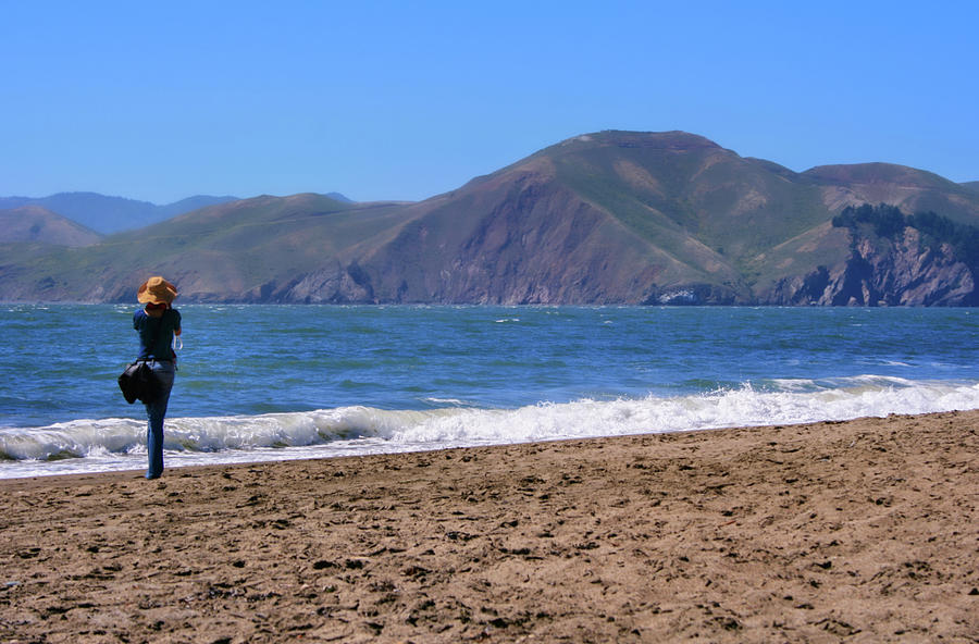 Woman on Baker Beach Photograph by Sally Bauer