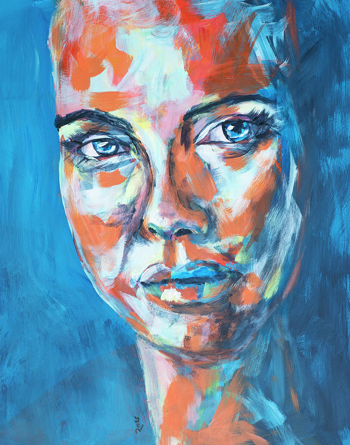 Woman on Blue Painting by Mark Ross