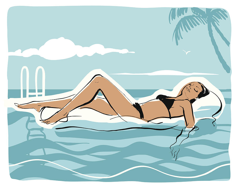 Woman on inflatable raft in swimming pool Drawing by McMillan Digital Art