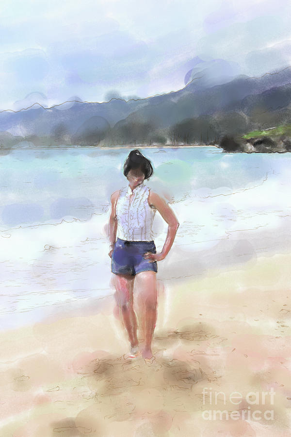 Woman on the Beach Watercolor Digital Art by Tanya Owens