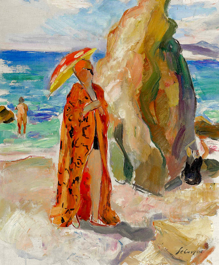 Henri Lebasque Painting - Woman on the Beach with an Umbrella by Henri Lebasque