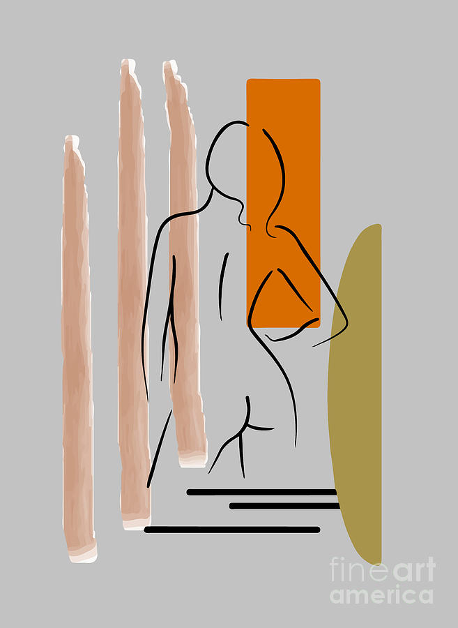 Female Figure Drawing - Woman one line drawing, Female figure printable wall art, Nude art, Woman body by Mounir Khalfouf
