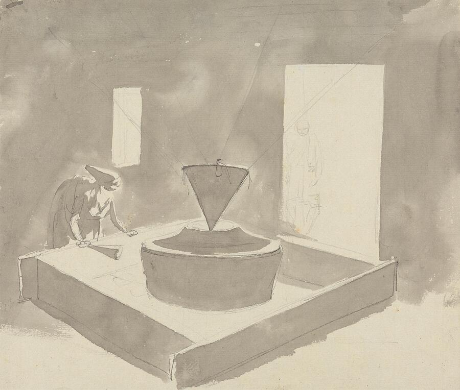 Fountain Painting - Woman Operating a Device Flour Mill between  and  by Samuel Davis English