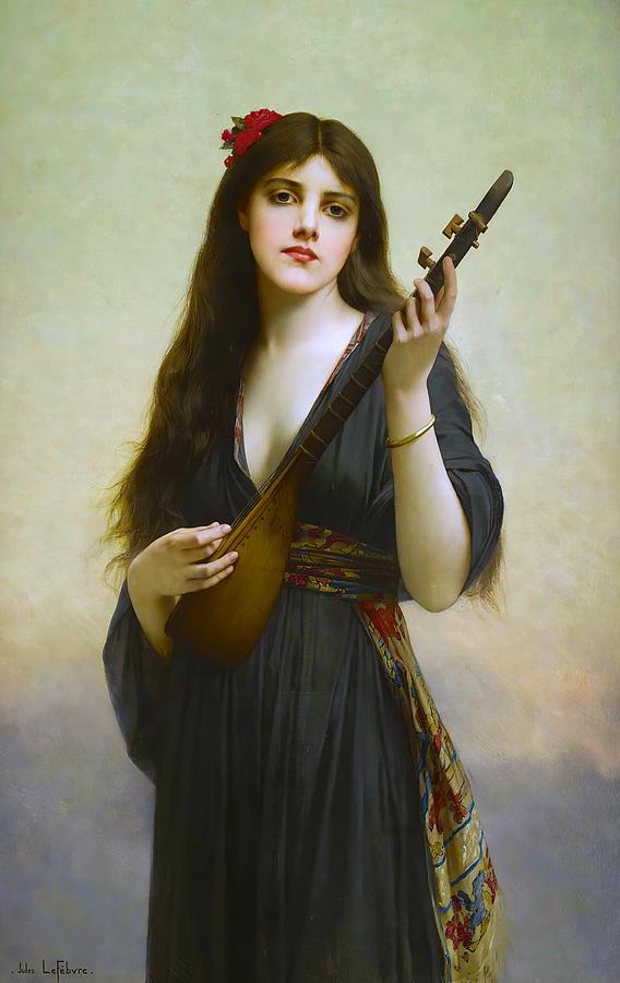 Woman Playing a Lute Painting by Jules Jospeh Lefebvre - Fine Art America