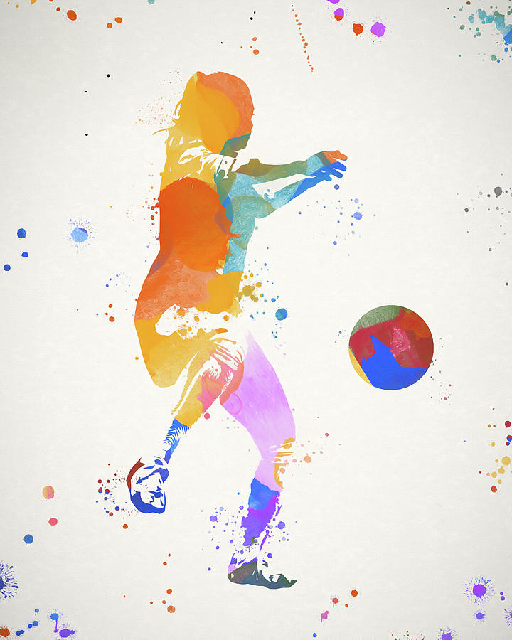 Woman Playing Soccer Color Splash Painting by Dan Sproul