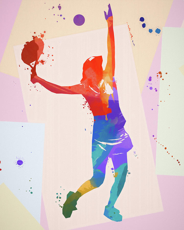 Woman Playing Tennis Color Splash Painting by Dan Sproul