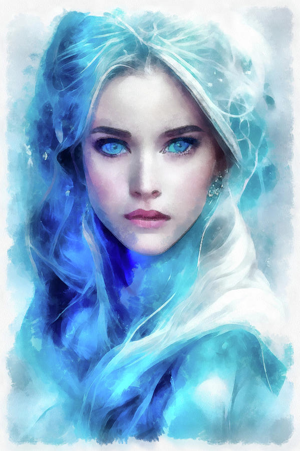 Woman Portrait 01 Blue Watercolor Ice Lady Painting by Matthias Hauser