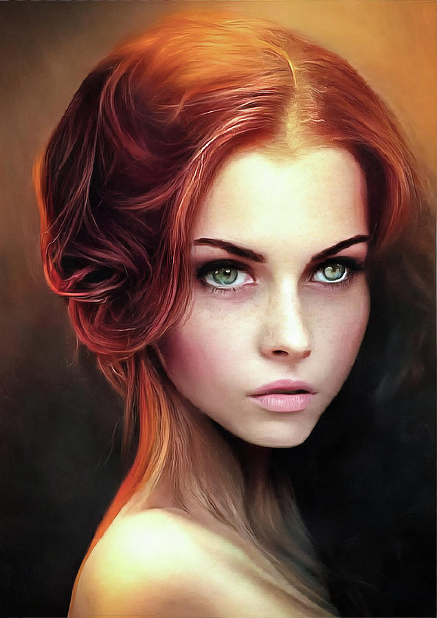 Woman Portrait 03 Redhead Digital Art by Matthias Hauser