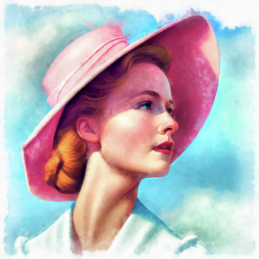 Woman Portrait 18 Pink Hat and Blue Sky Painting by Matthias Hauser
