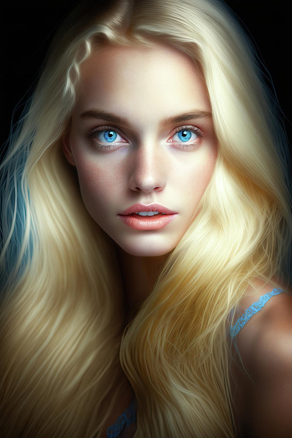 Woman Portrait 25 Blonde Hair Blue Eyes Digital Art by Matthias Hauser