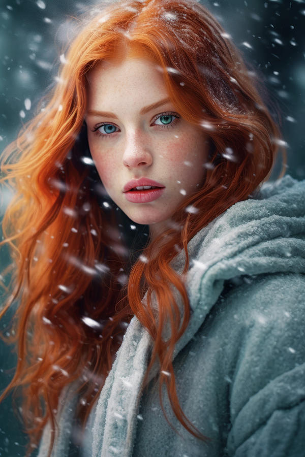 Woman Portrait 29 Red Hair and Snow Digital Art by Matthias Hauser