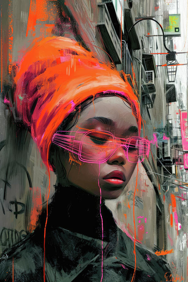 Woman Portrait Neon Cyberpunk Manga Aesthetic Digital Art by Matthias Hauser