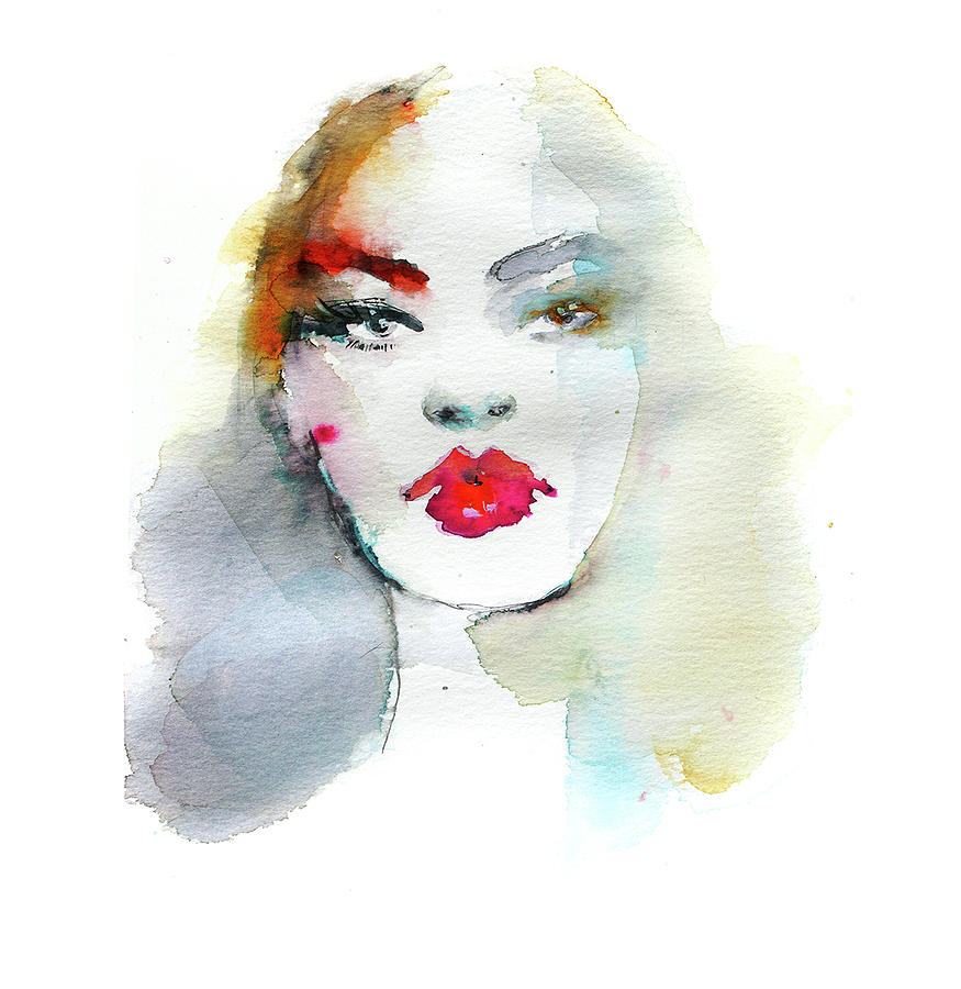 Woman portrait with red lips Painting by Esylvia Illustrations - Fine ...