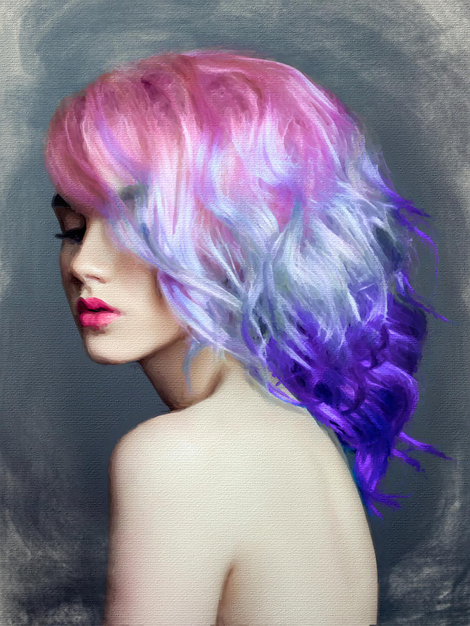 Woman Painting - Woman Rainbow Hair Painting by Tony Rubino