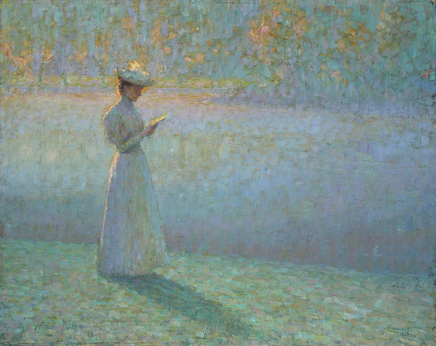 Woman reading in landscape Painting by Henri le Sidaner