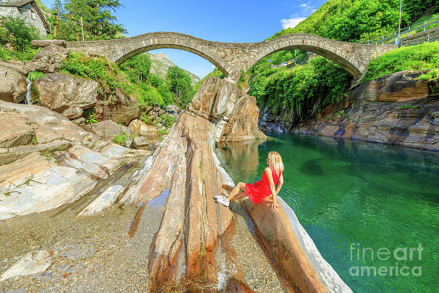 woman relaxing at Ponte dei Salti Bridge Photograph by Benny Marty