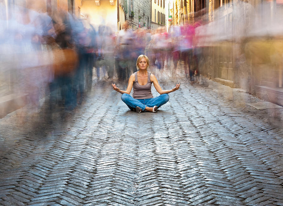 Woman Relaxing in a Crowded Street Photograph by Mmac72