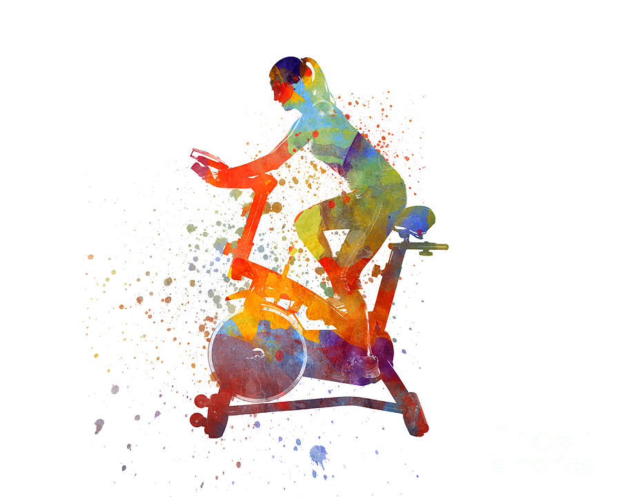 Woman Riding An Exercise Spin Bike In The Gym Painting by Pablo Romero