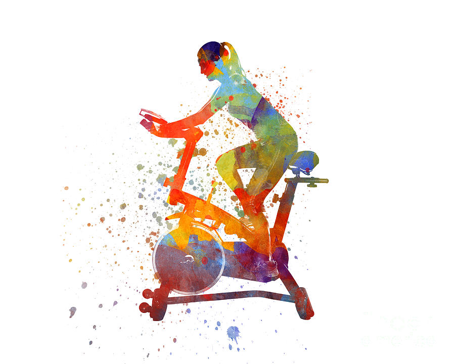 Woman Riding An Exercise Spin Bike In The Gym Painting by Pablo Romero ...