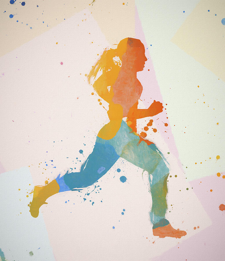 Woman Running Color Splash Painting by Dan Sproul