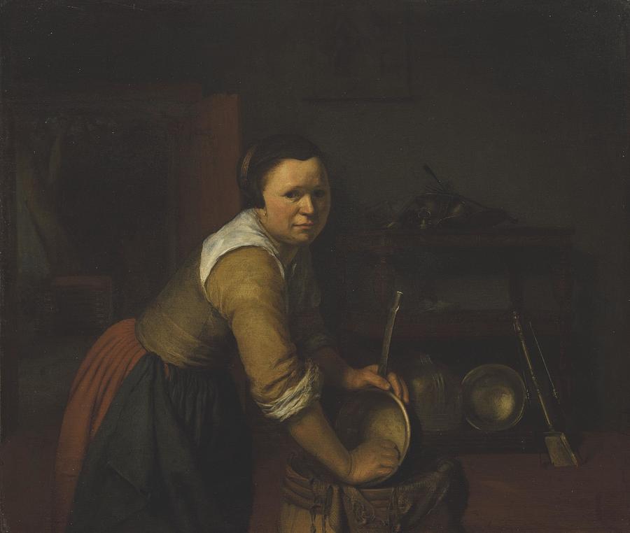 Woman Scouring a Pan Drawing by Heiman Dullaart | Pixels