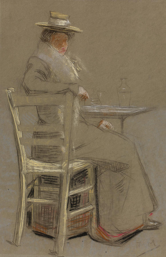 Woman Seated at a Table Drawing by Unknown Artist