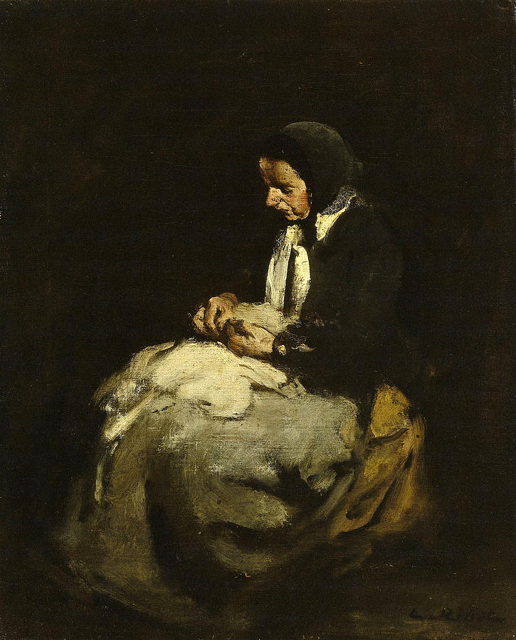 Woman sewing Painting by Augustin Theodule Ribot