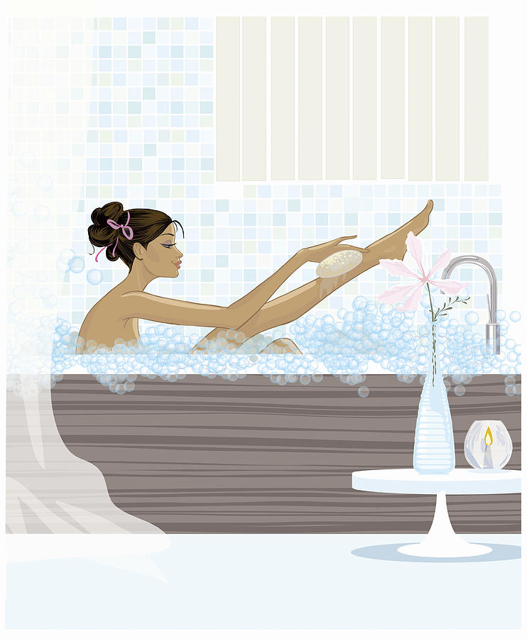 Woman Sits in a Bath Washing Her Leg With a Sponge Drawing by Mike Wall