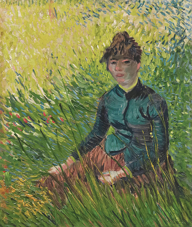 Vincent Van Gogh Painting - Woman Sitting in the Grass by Vincent van Gogh by The Luxury Art Collection