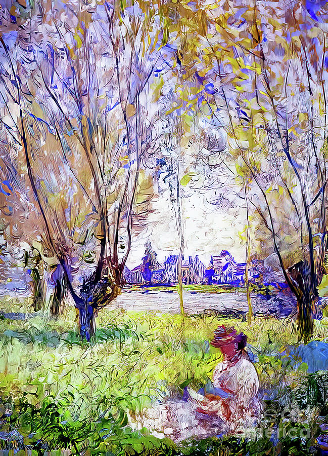 Woman Sitting Under the Willow by Claude Monet 1880 Painting by Claude Monet