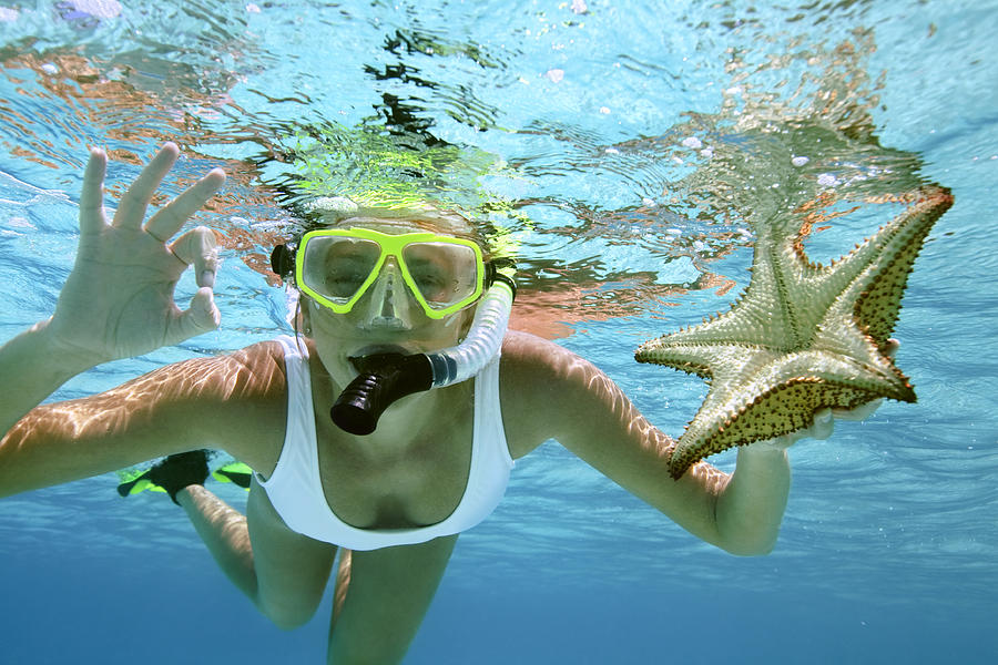 Woman Snorkeling With A Starfish Photograph by Cdwheatley