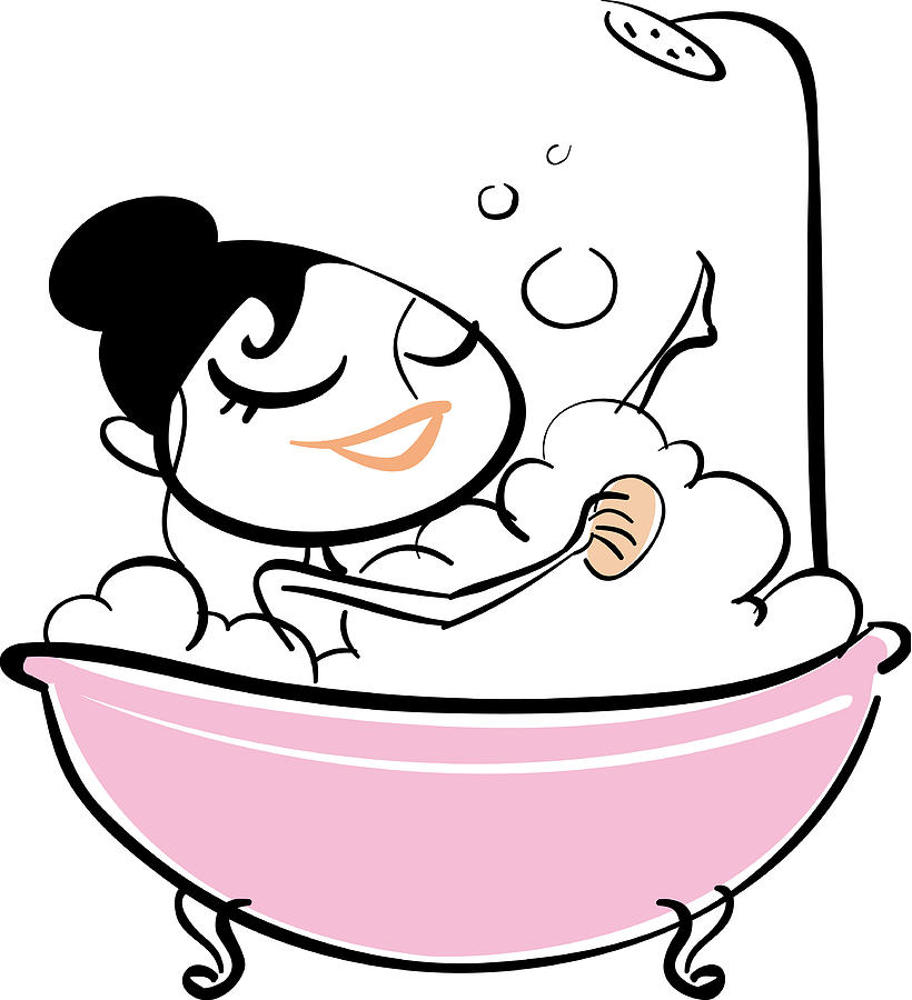 Woman soaking in bubble bath, side view Drawing by McMillan Digital Art