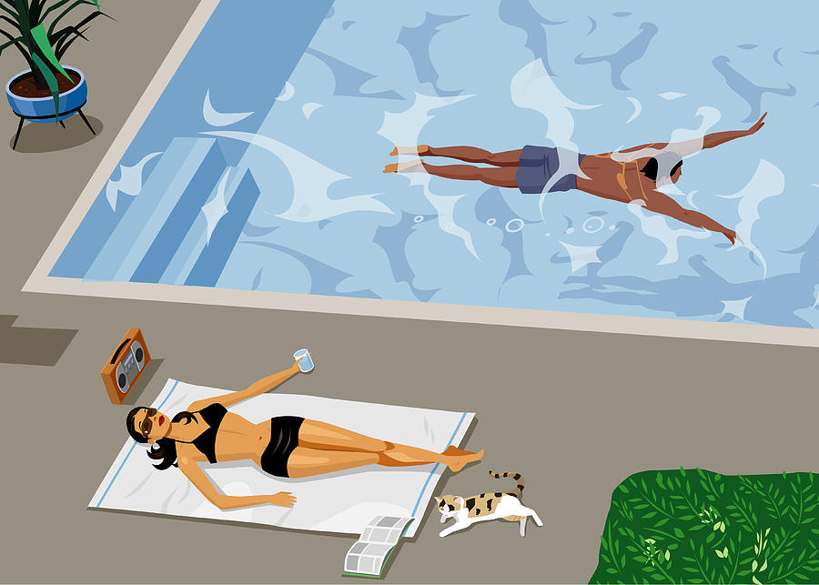 Woman sunbathing beside swimming pool Drawing by Greg Paprocki