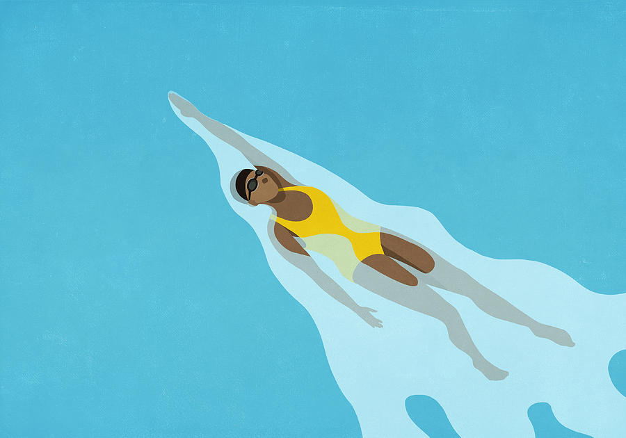 Woman swimming backstroke in water Drawing by Malte Mueller