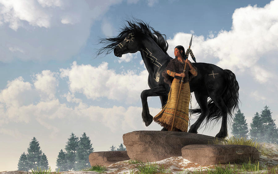 Woman Warrior and War Horse Digital Art by Daniel Eskridge