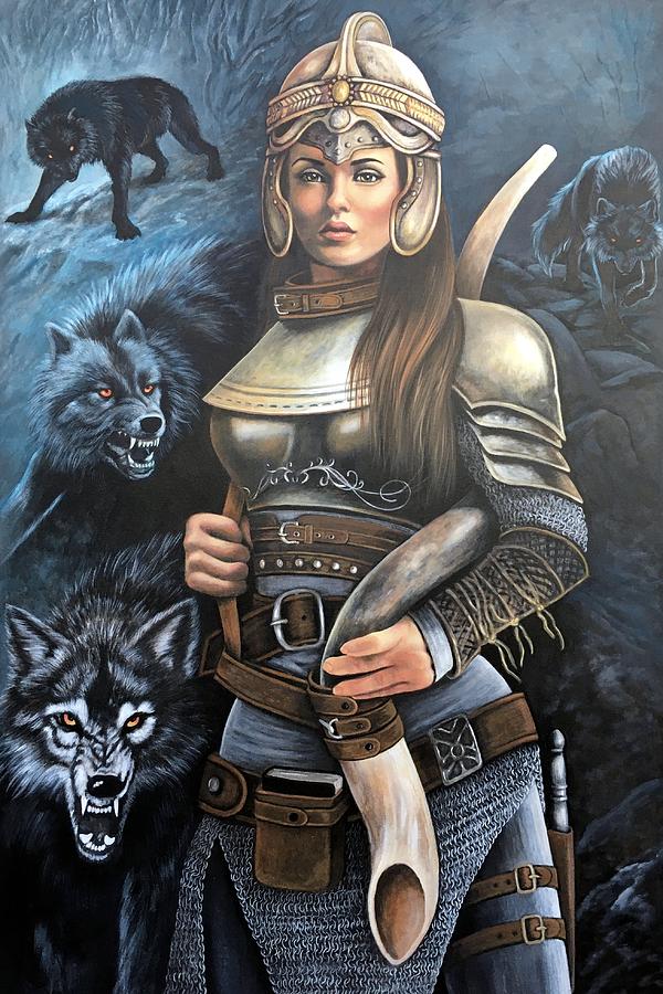 Woman Warrior With Shofar Horn Painting by Glenda Stevens
