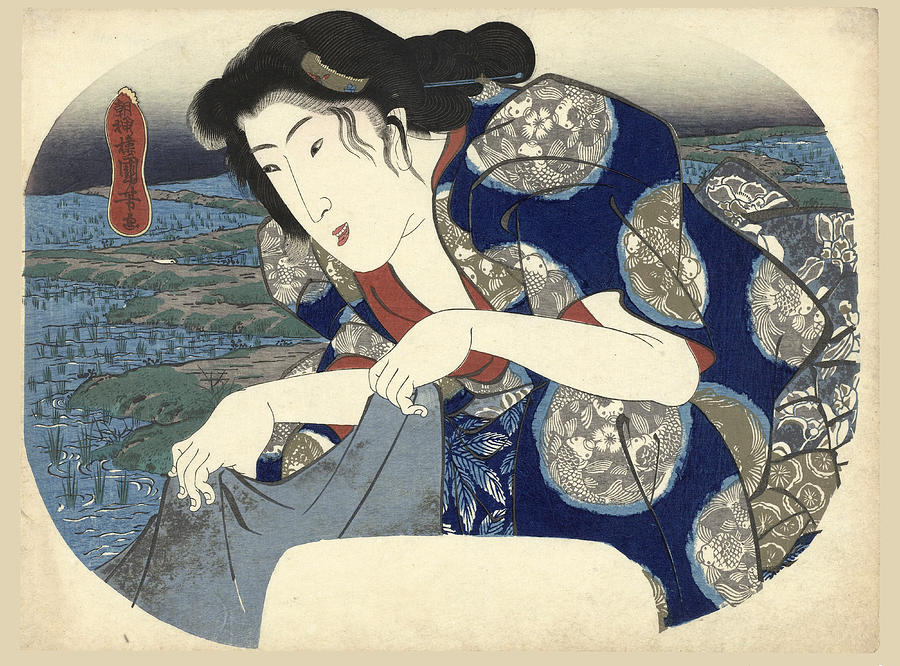 Woman washing clothes Drawing by Utagawa Kuniyoshi