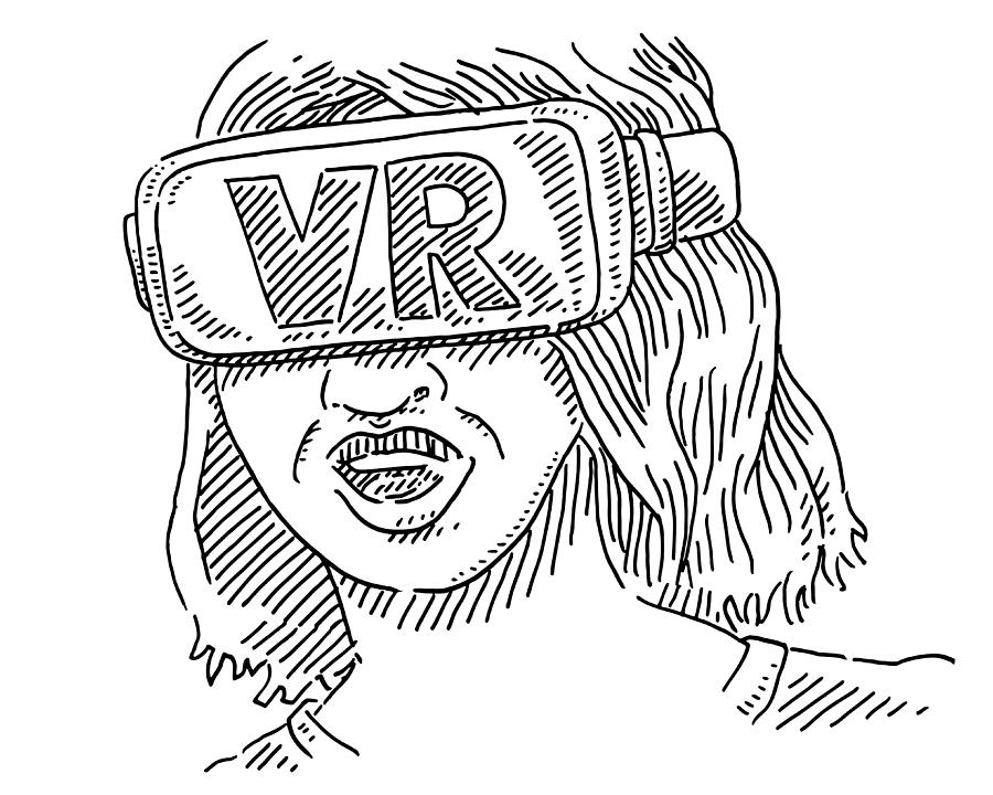 Woman Wearing VR Glasses Drawing Drawing by FrankRamspott