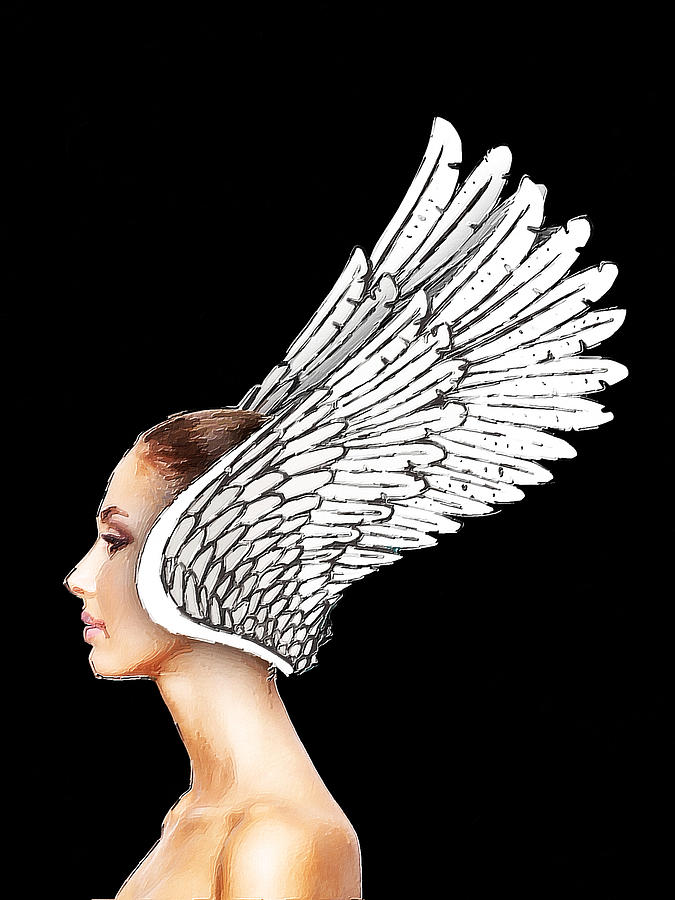 Woman Wings Head Painting by Tony Rubino