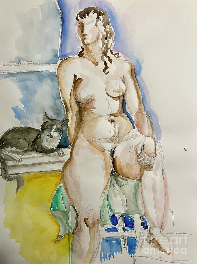 Woman with a cat Painting by Melinda Dare Benfield