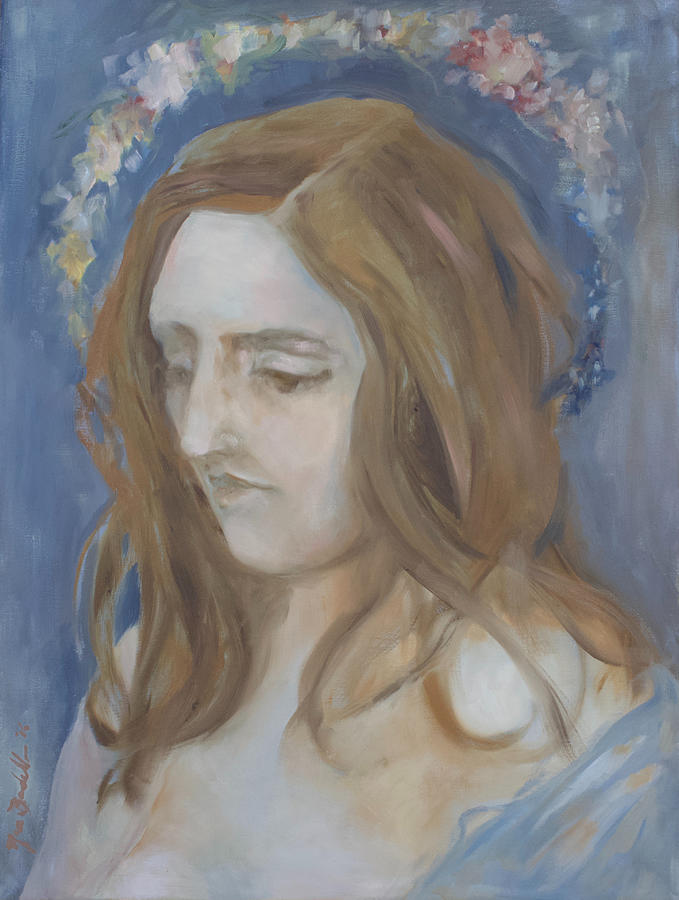 Women Painting - Woman with a Flower Halo by Noe Badillo Women Painting - Woman with a Flower Halo by Noe Badillo