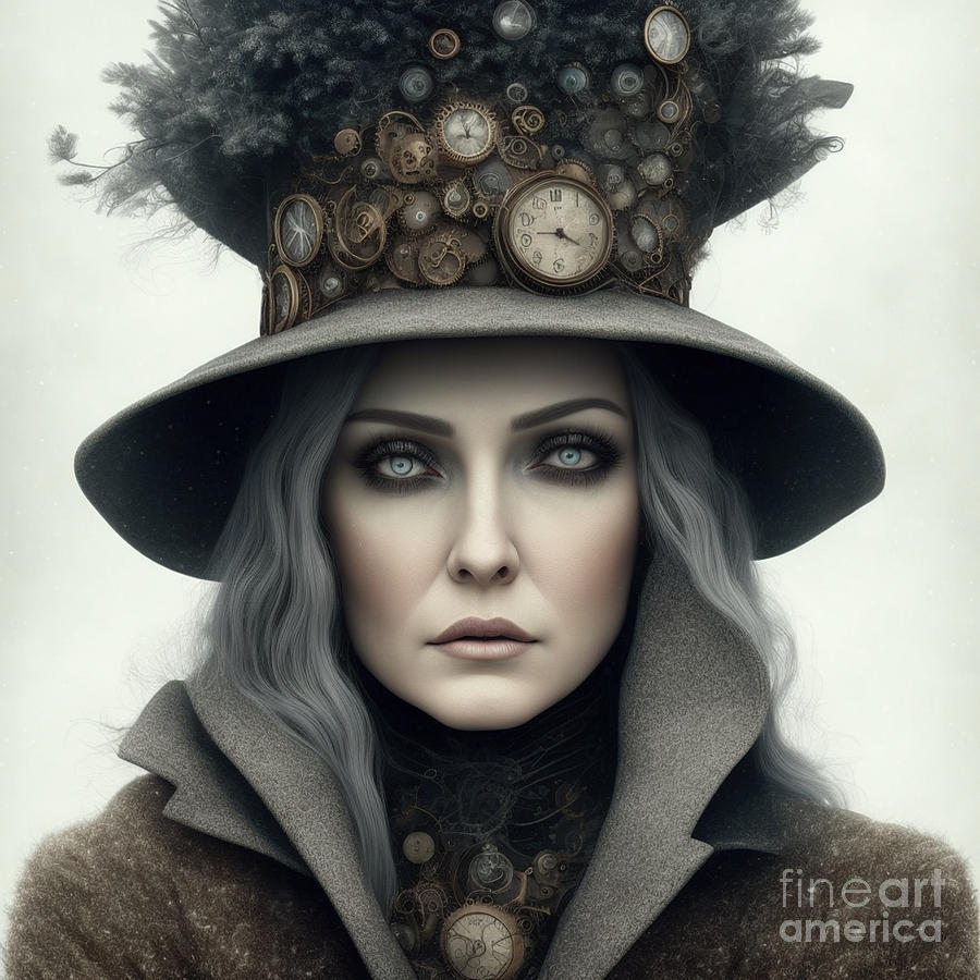 Woman With A Grey Hat - Winter Portrait 3 Digital Art by Philip Preston