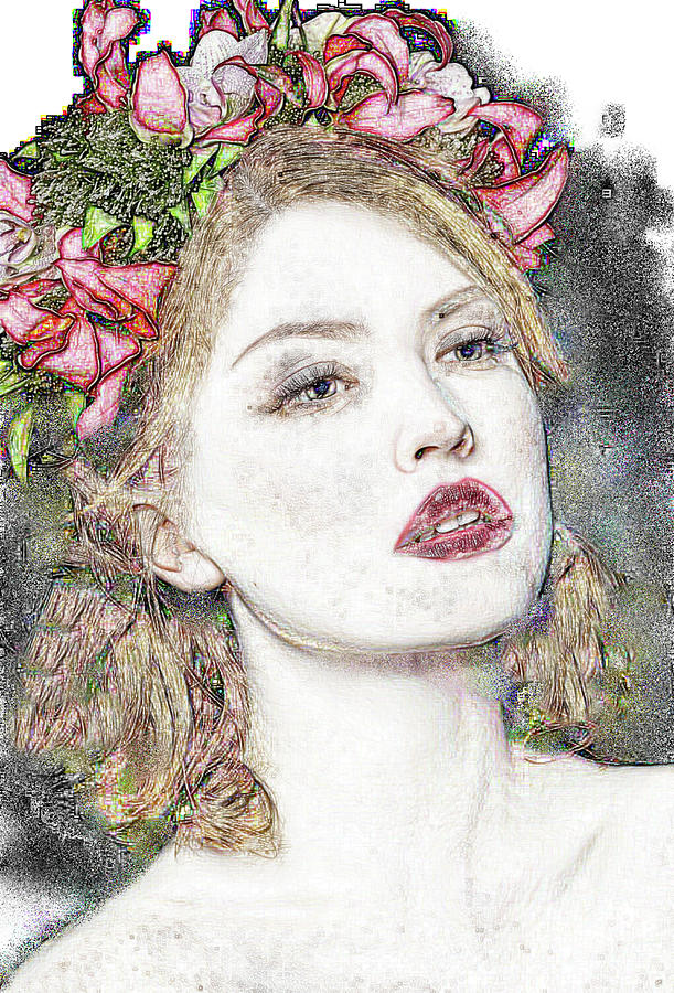 Woman With A Head Of Flowers Digital Art