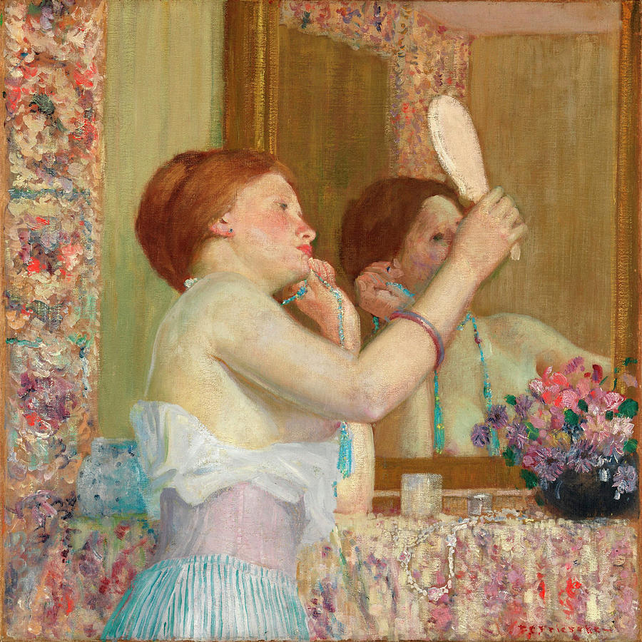 Woman with a Mirror -Femme qui se mire-. Painting by Frederick Carl Frieseke