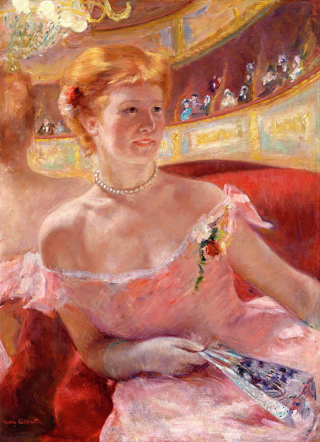 Woman with a Pearl Necklace in a Loge. Date/Period 1879. Painting. Oil on canvas Oil on canvas. ... Painting by Mary Stevenson Cassatt