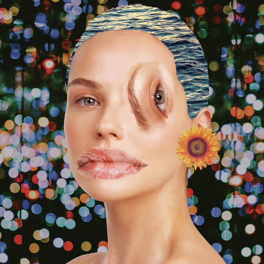 Woman With A Sunflower Earring Digital Art